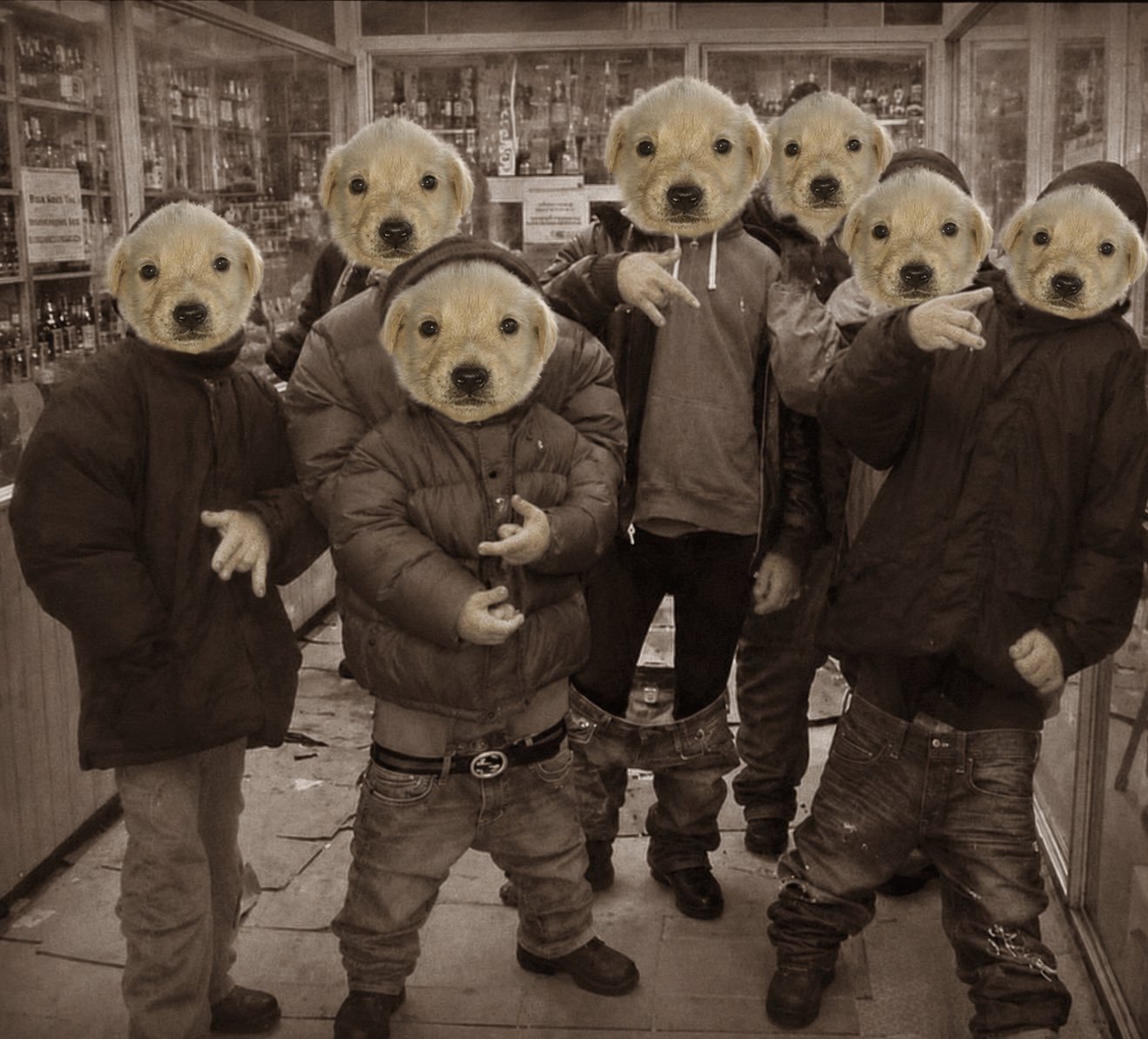 Sons of the Bodega — sepia group portrait